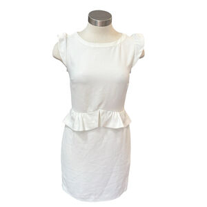 Sandro Paris Dress Resonance Peplum Ruffle Mini White Sheath Sleeveless Sz. 2